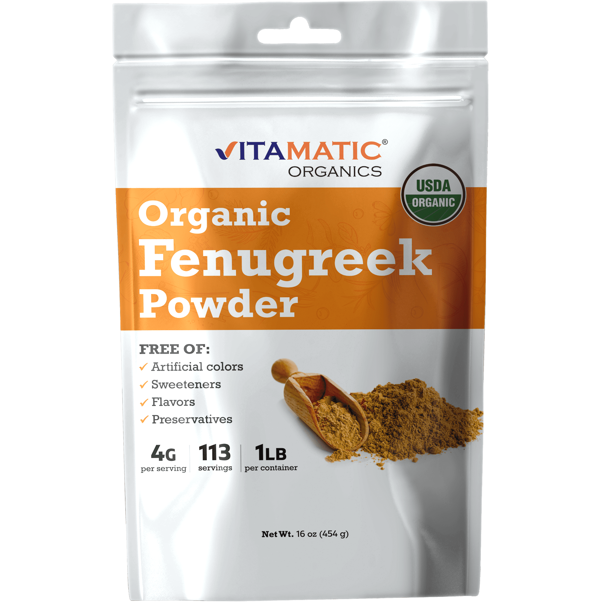 Vitamatic Certified USDA Organic Fenugreek Powder 1 Pound (16 Ounce)