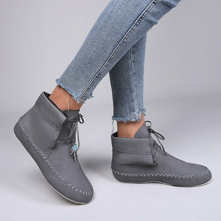 

Hvyes Christmas Deals Women Lug Sole Non-Slip Short Boots Ladies Fashion Vintage Style Zipper Flat Shoes Ankle Short Combat Boots
