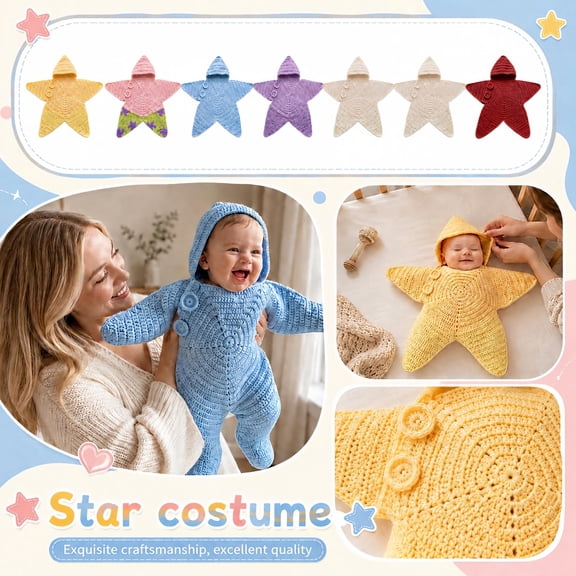 Baby Star Crochet Costume,Hooded Knitted Starfish Baby Outfit with Button Closure,Soft Cozy Infant Photography Prop for Newborns,Baby Shower Gift