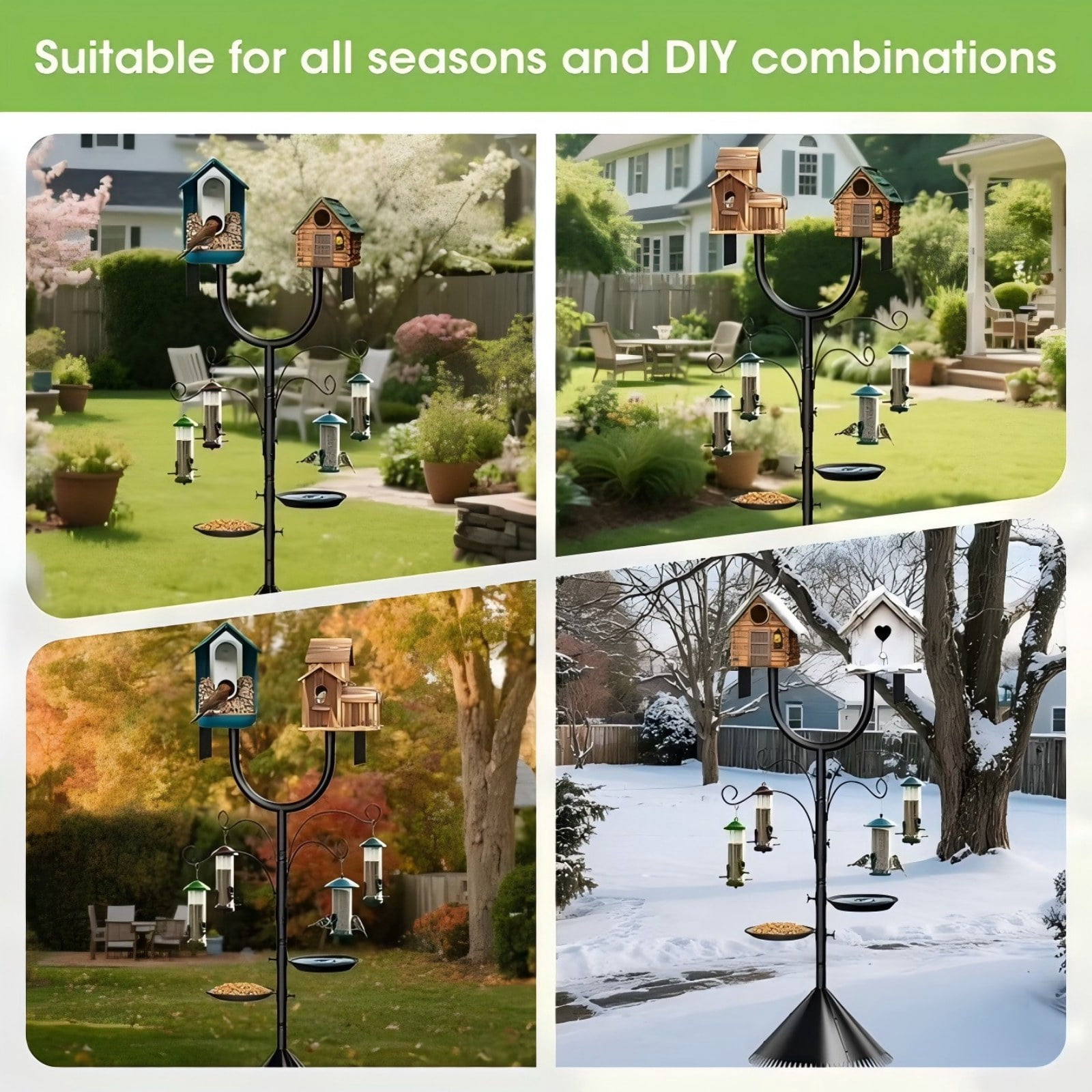Squirrel Proof Bird Feeder Pole - Adjustable 47"-108" Heavy Duty Pole with Upgraded U-Shape Platform, 4 Hooks, Includes Birdbath & Tray for Outdoor Garden Yard