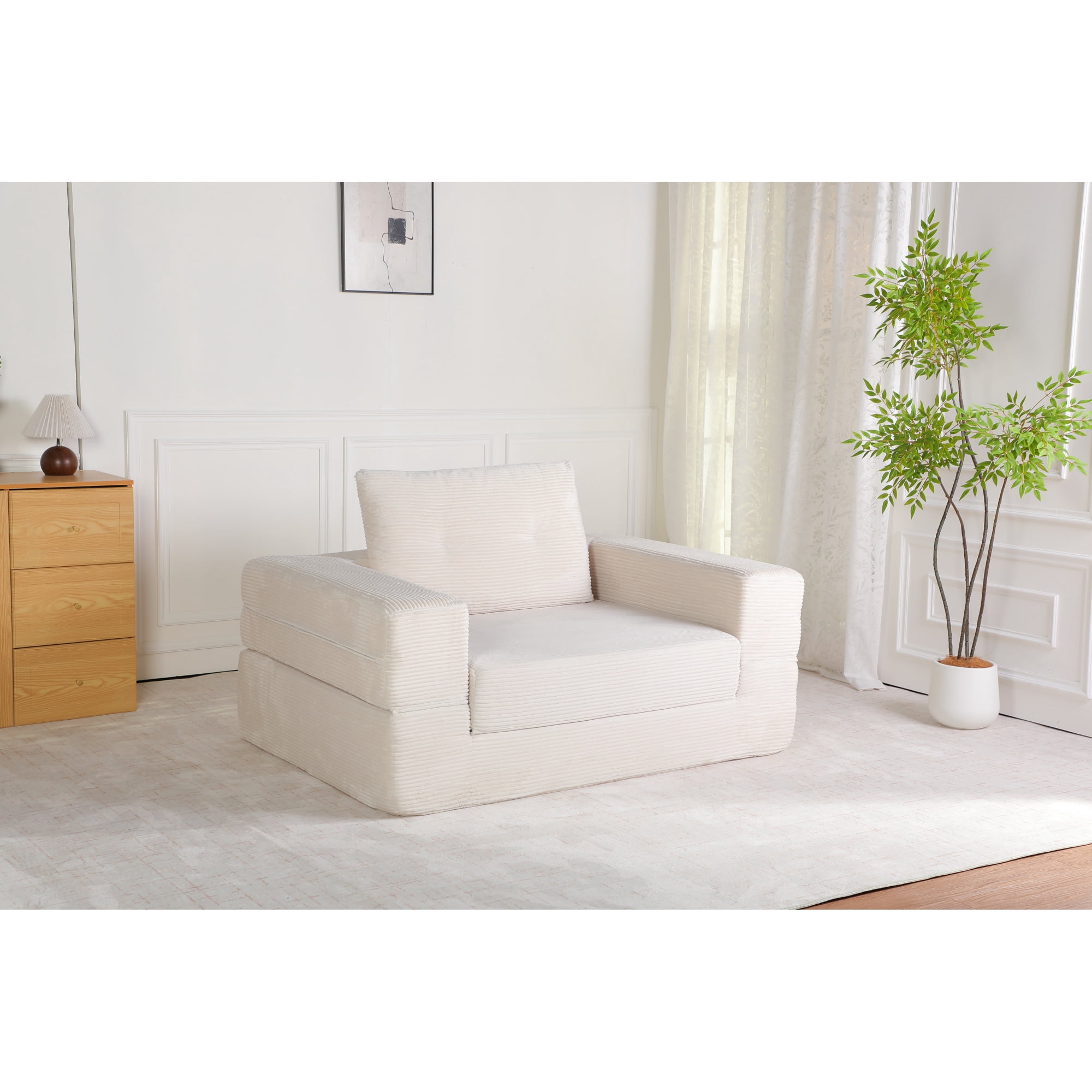 Leumius Single Sofa Bed with Pillow,Boneless Folding Sofa Bed for Living Room Bedroom,No Assembly Required,Beige