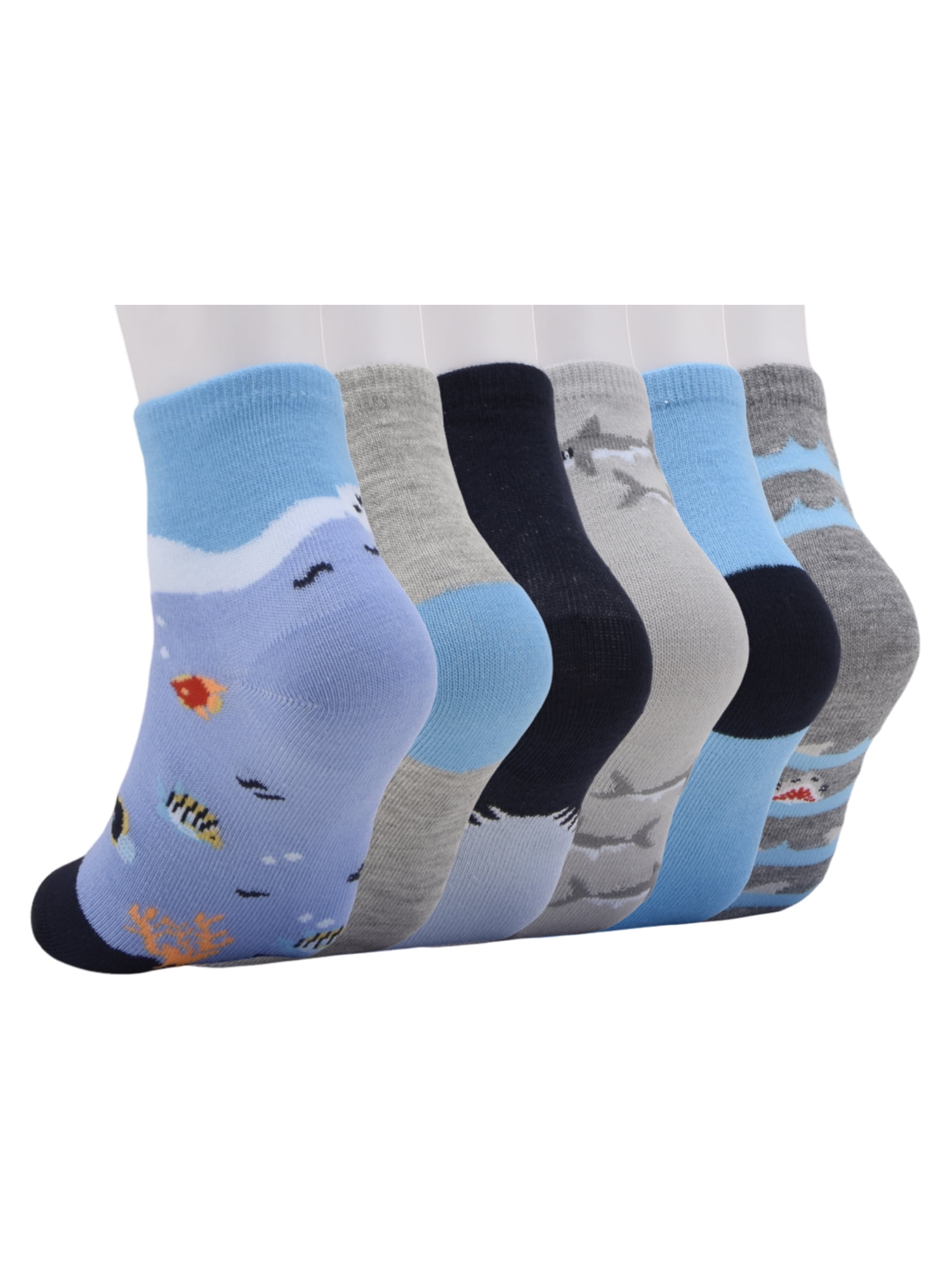 Wonder Nation Mid Crew Graphic Socks, 6-Pack Boys Shoe Size S (4-8.5) - L (3-9)