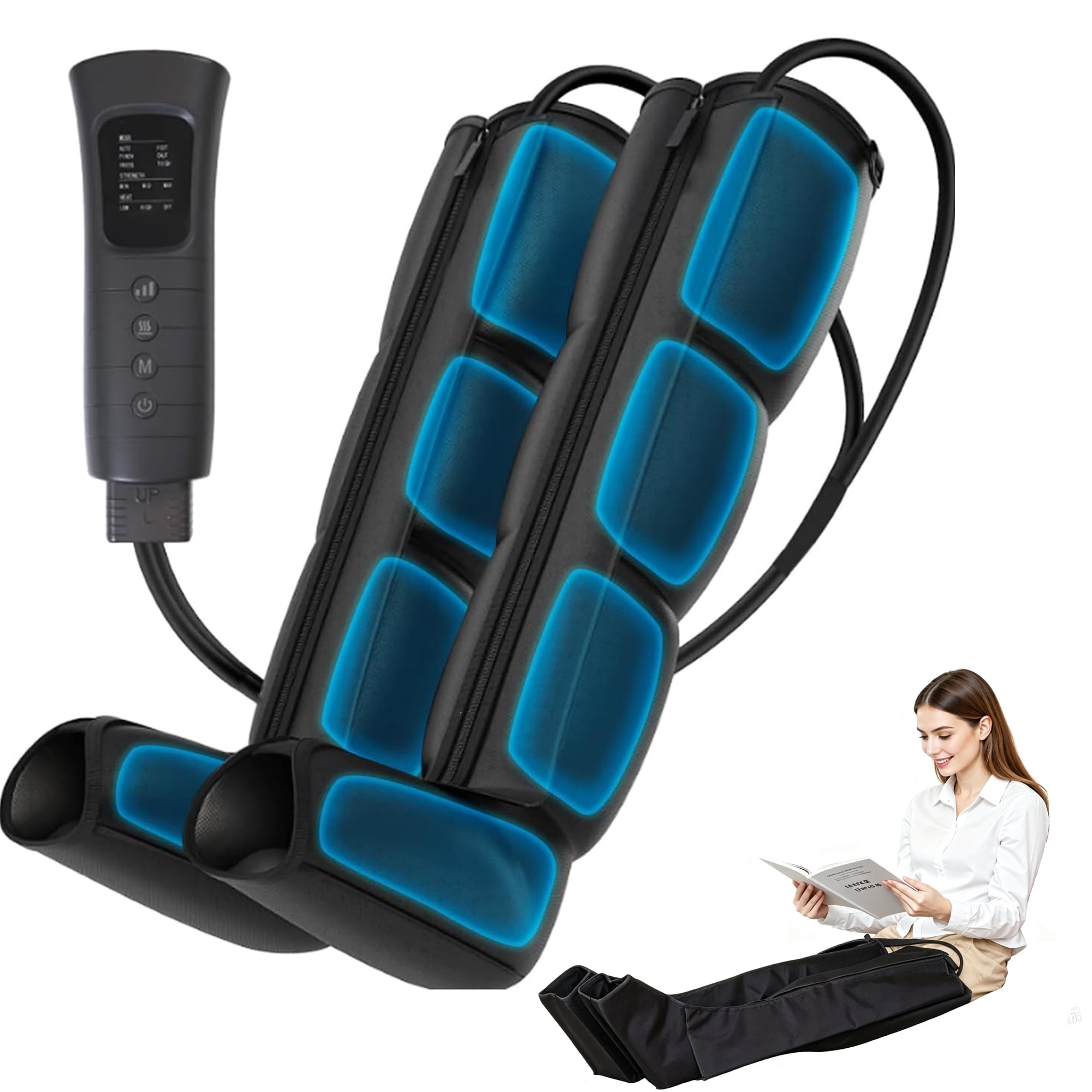 Miora Leg Compression Massager, Zipper Air Wrap Boots for Muscle Recovery, 6 Modes 6 Intensities Timer for Post-Workout Relaxation