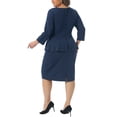 thumbnail image 3 of Agnes Orinda Women's Plus Size Peplum Pencil Dress Crew Neck 3/4 Sleeve Flared Sheath Office Business Dresses 4X Navy Blue, 3 of 6