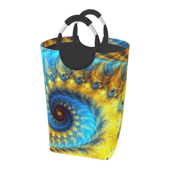 XMXY Fractal Yellow Vortex Rectangular Laundry Basket Organizer , Collapsible Folding Tall Clothes Hampers for Laundry with Handles
