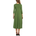 thumbnail image 2 of Round Neck Mid-sleeve Solid Color Big Swing Dress Patchwork Stitching 3/4 Sleeve Round Neck Swing Mid-length Dress, 2 of 4
