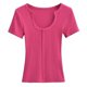 thumbnail image 4 of Blusa sexy de cuello en U y manga corta ajustada para mujer - Top elástico acanalado para salir por la noche o para el día a día, 4 of 4