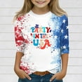 thumbnail image 2 of Mlqidk American Flag Shirt Girls 4th Of July 3/4 Sleeve Tees Patriotic Stars and Stripes Crew Neck T-Shirts Vermilion 8-9Y, 2 of 5