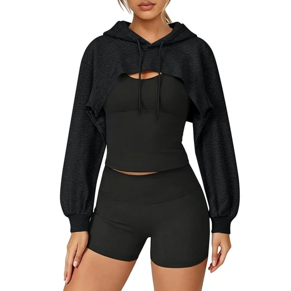Gsakboxl Hoodie Women Cropped Long Sleeve Hooded Sweatshirt Athletic Workout Yoga Top For Teen Girls Fashion Sportswear