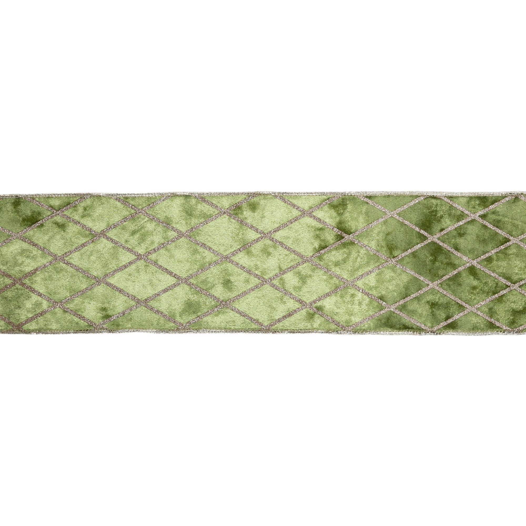 LaRibbons 4" Wired Velvet Ribbon, Willow Green with Glittered Diamond, 10 Yard Roll
