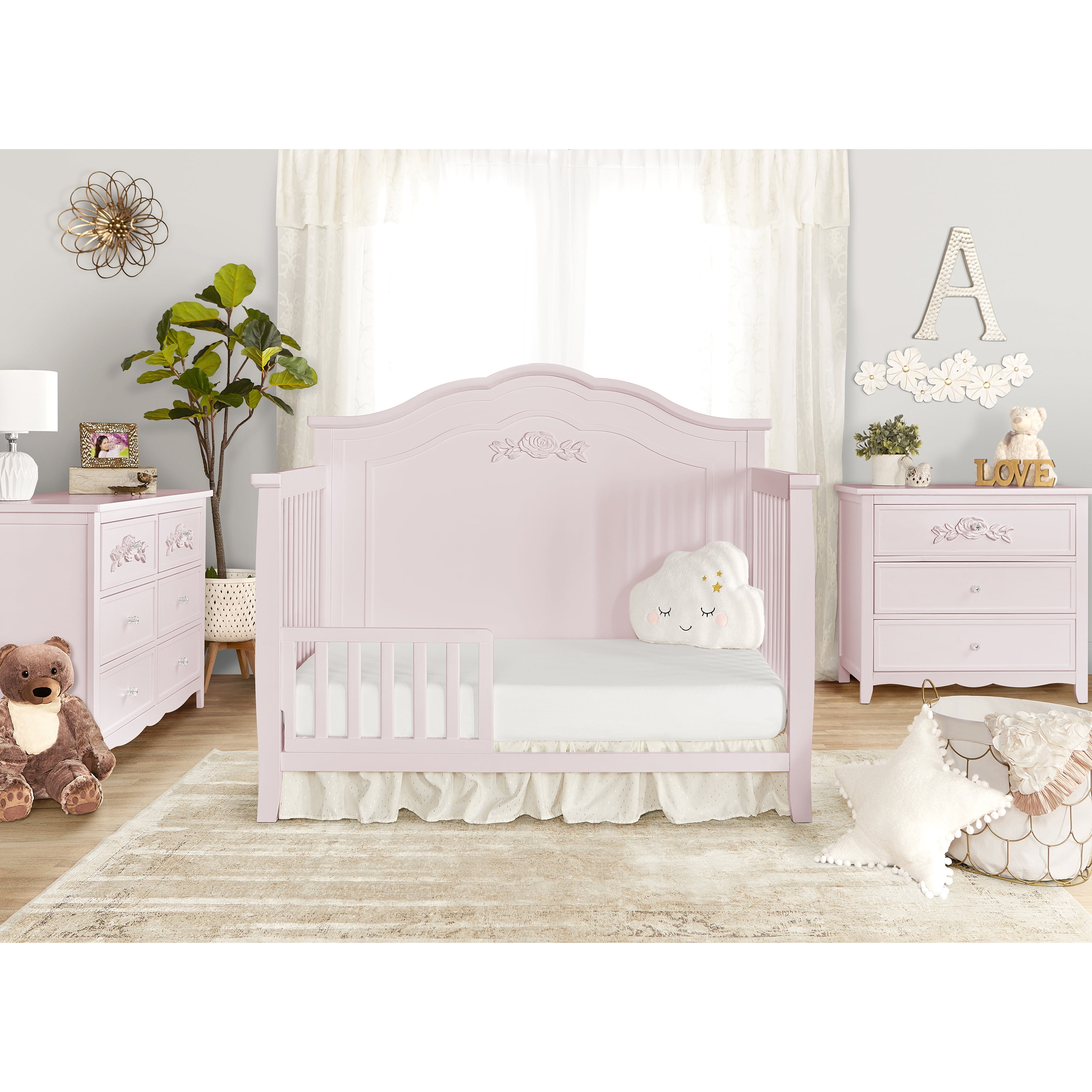 Dream On Me Tiana Convertible Crib Toddler Guard Rail, New Zealand Pinewood, Blush Pink