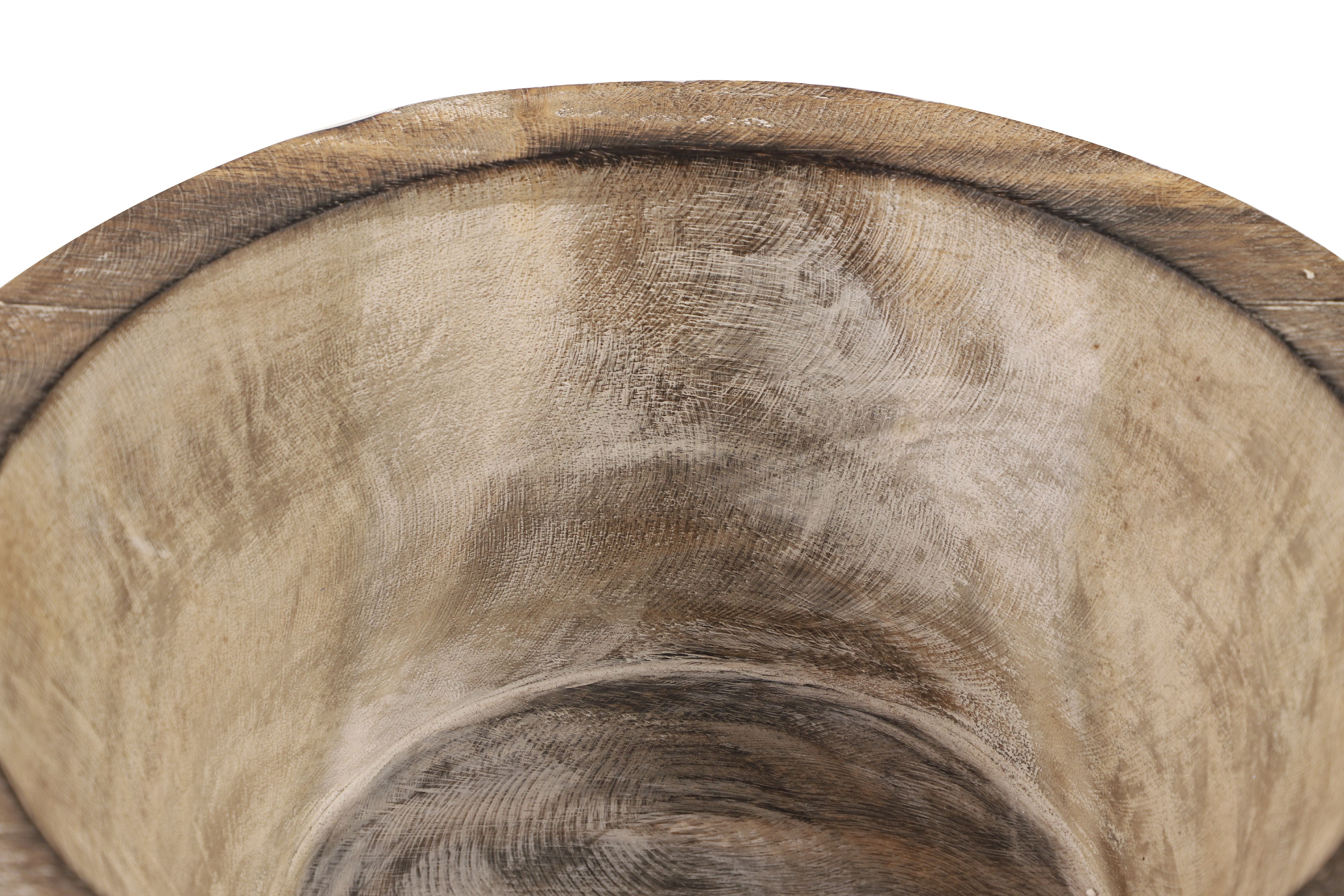 Decmode Large Round Decorative Hand-Carved Brown & White Wood Bowl w/ Tribal Design, 15.5” x 7”