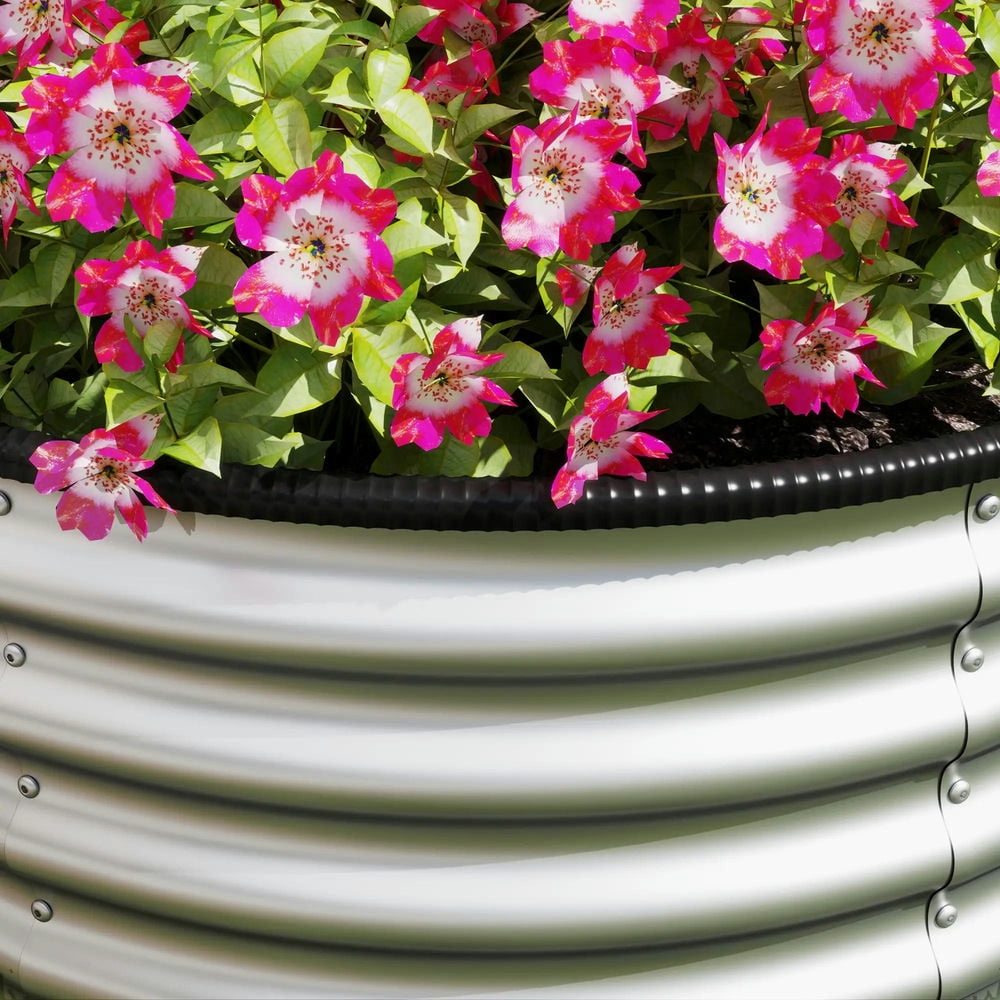 Topcobe Set of 2 Raised Garden Bed, Metal Planter Box with Safety Edging, Easy-to-assemble Stock Tank 3'x3'x1.4' Silver, Planters for Outdoor Plants, Raised Beds for Gardening