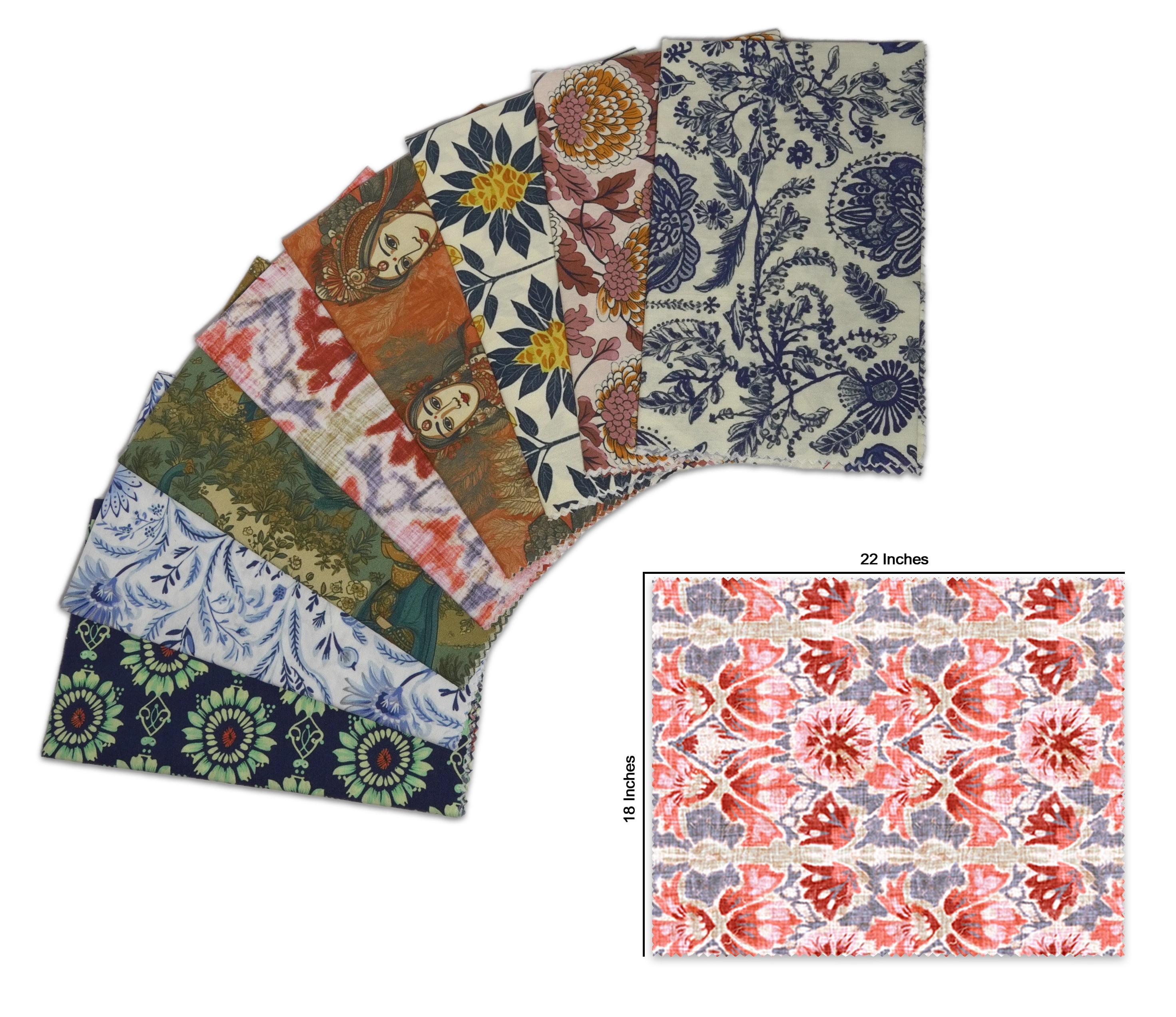 Soimoi 8 Pc Fat Quarter Bundle- Leaves & Floral Print 18"x 22" DIY Patchwork- 100% Cotton Pre-Cut Quilting Fabric