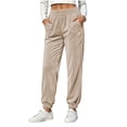 thumbnail image 5 of THNCYX Women Solid Color Elastic Waist Casual Sweat Pants With Side Pockets Relaxed Wide Drawstring Trousers, 5 of 9
