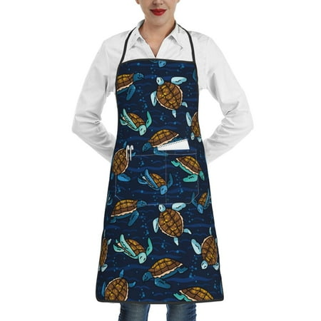 

Rocae Sea Turtles Swimming for Kitchen Aprons for Women Adjustable Cooking Kitchen Chef Apron for Men with Pockets