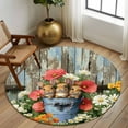 thumbnail image 2 of Round Rugs 5 Ft, Easter Non Slip Area Rugs for Kitchen Bedroom Entryway, Retro Spring Rabbit Flowers Plants Wooden Plank Washable Carpet Runner Rug Floor Mats for Bedroom Home Decor, 2 of 8