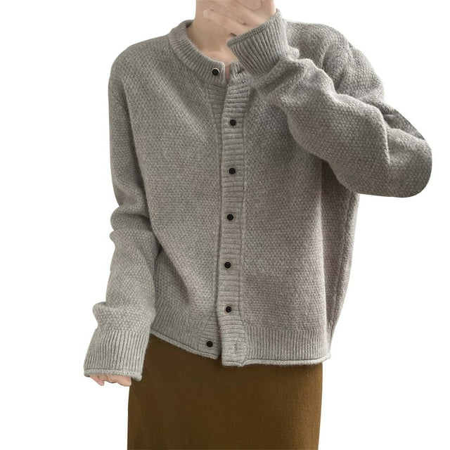 Cardigan Manteau Décontracté pour Femme à Col Rond, Couleur Unie, Léger, Confortable, Élégant, Polyvalent, Tricot