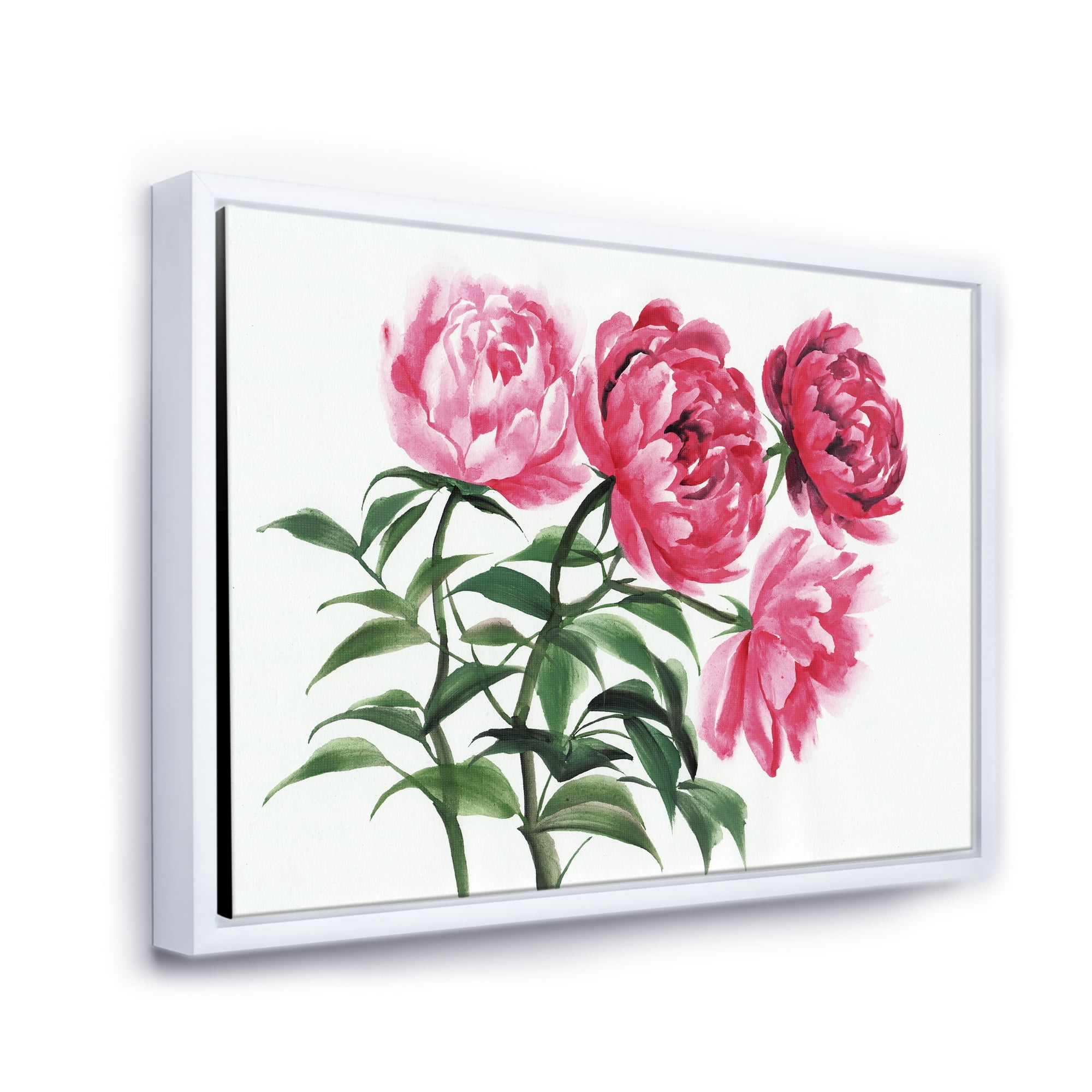 Designart 'Abstract Four Vintage Pink Peonies' Traditional Framed Canvas Wall Art Print