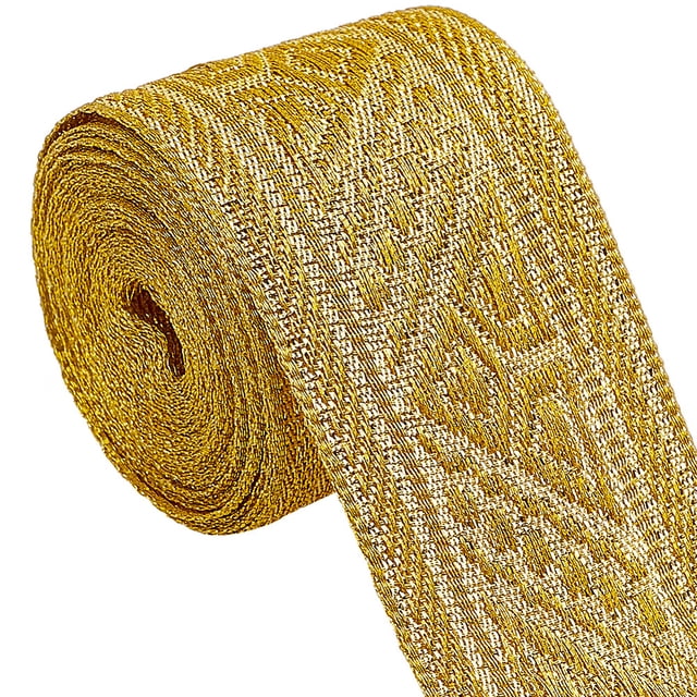 4.6~5 Yards Ethnic Style Polyester Jacquard Ribbon for Sewing Decoration Goldenrod Color Triangle 1-1/2 inch(39mm)
