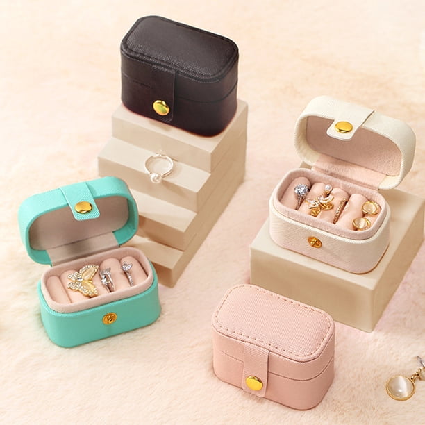 Organizador de estuche de joyería de viaje - Mini caja de joyas con interior de terciopelo para anillos, collares, pendientes - Almacenamiento portátil en PU para mujeres, regalos de damas de honor