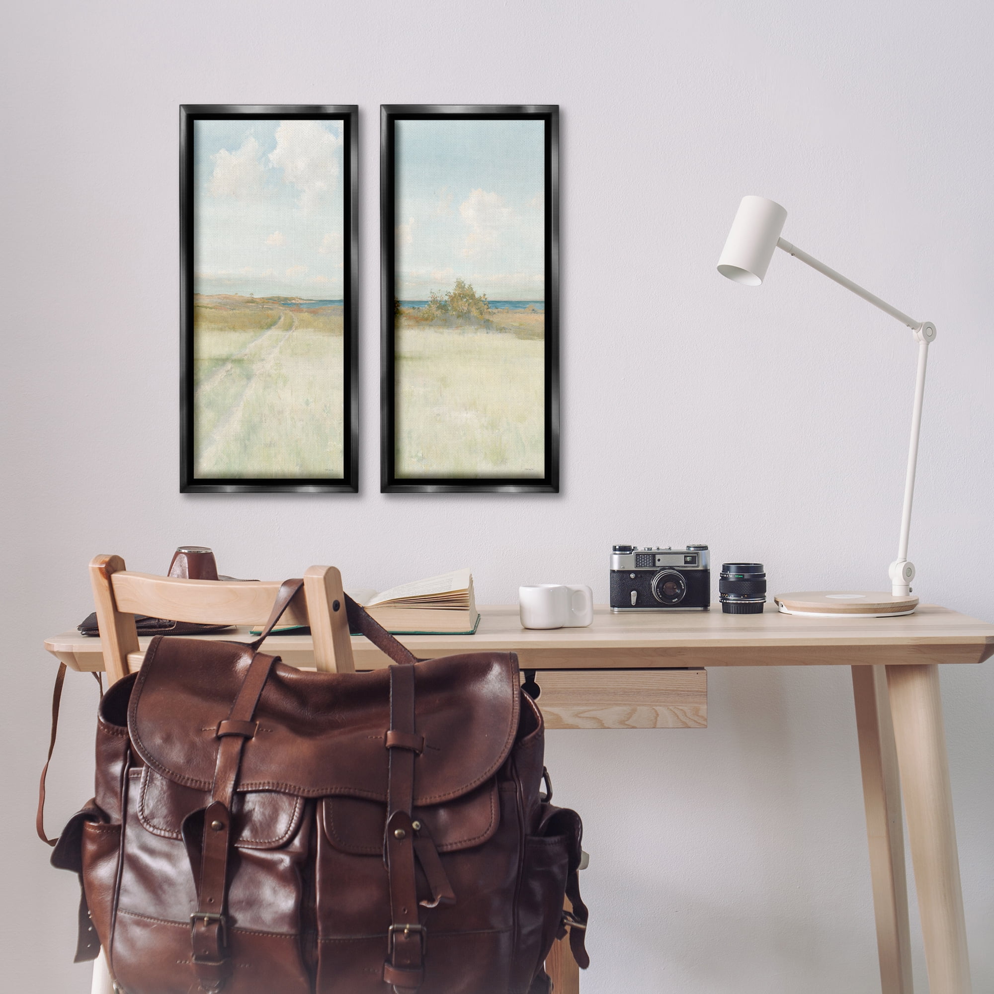 Stupell Industries Grass Path to Beach Alcove Landscape & Nature Painting Black Floater Framed Canvas Art Print Wall Art, 11 x 25, Set of 2
