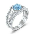 thumbnail image 3 of Trio Set Three Piece Wedding Ring Round Aquamarine CZ 925 Sterling Silver Size 5, 3 of 4