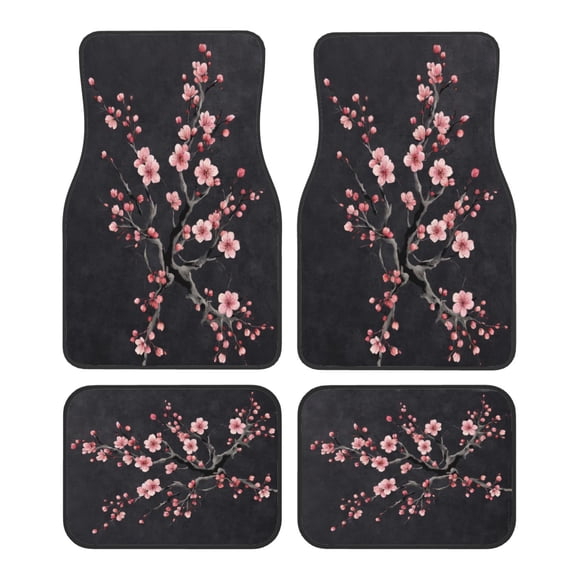 KAKALAD Japanese Cherry Blossom Tree Car Floor Mats 4PC Set Carpet Protection, Universal Fit for Car SUV VA & Truck, Vehicle Front & Rear