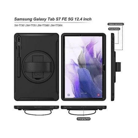 SaharaCase - PROTECTION Hand Strap Case for Samsung Galaxy Tab S7 FE and S8 Plus - Black