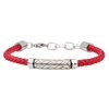Arista Men's Rope Design Bracelet in Red Leather Solid Stainless Steel, 8.5"