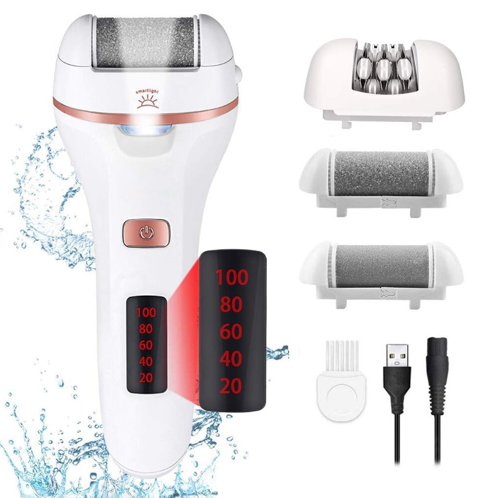 AMERTEER 4 IN 1 Electric Foot Scrubber Foot File for Women Rechargeable Callus Remover Pedicure Kit Waterproof Foot Scrub Care Tool for Dead Skin