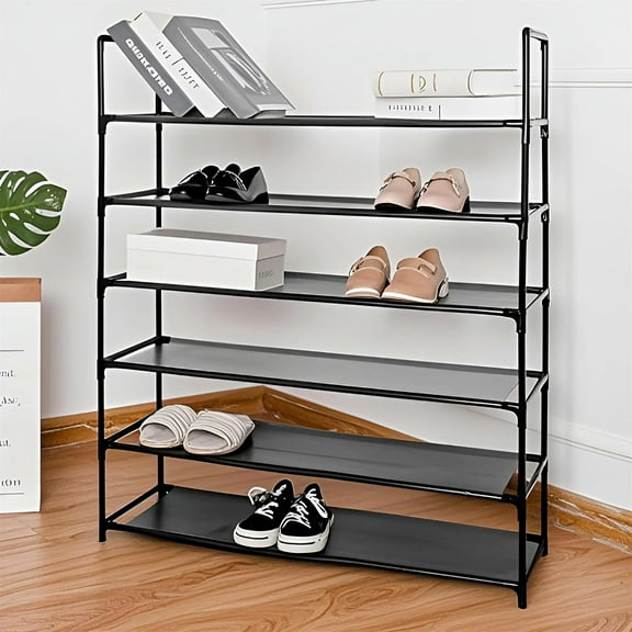 Étagère à Chaussures Empilable à 6 Niveaux, Étagère d'Entrée pour 30 Paires, Organisateur de Rangement pour Chaussures, Noir