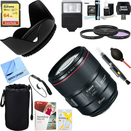 Canon (2271C002) 85mm f/1.4L IS USM Fixed Prime Digital SLR Camera Lens + 64GB Ultimate Filter & Flash Photography