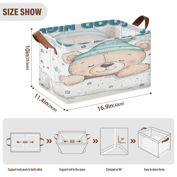 BZSMCE Collapsible Fabric Cube Storage Bins Cute Cartoon Brown Bear Design Pattern Storage Box