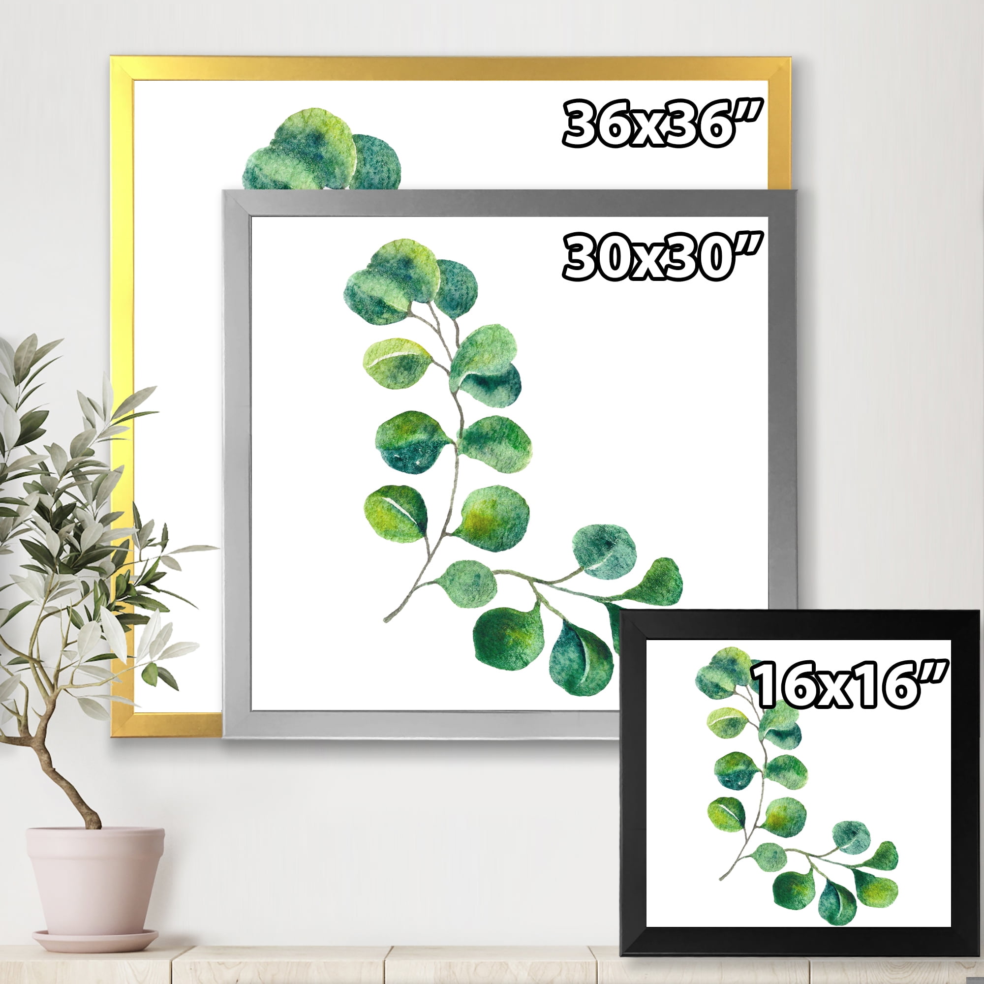 Designart 'Green Eucalyptus Plant Branches II' Traditional Framed Art Print