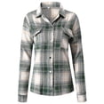 thumbnail image 2 of Chaqueta camisera pesada a cuadros con botones de manga larga informal para mujer, 2 of 5