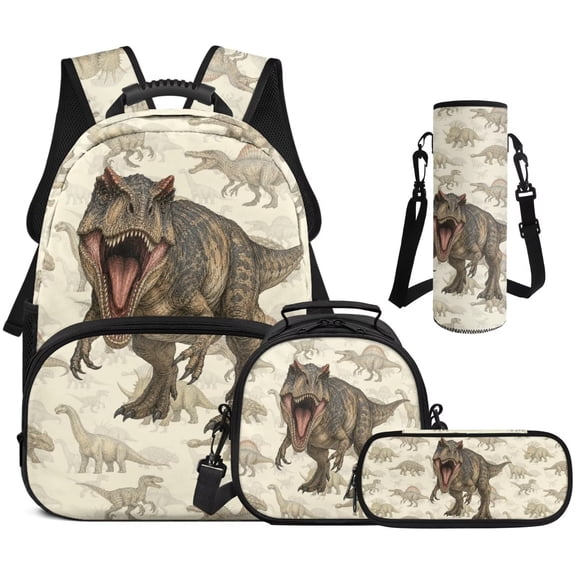Jeiento Dinosaur 4 Piece Backpack Set 17 Inch Large Capacity Lightweight Schoolbag with Lunch Box Pencil Case Water Bottle Holder, School Backpack for Boys Ages 8-12 Elementary