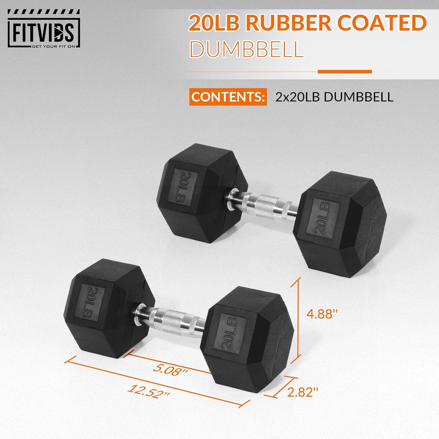 Rubber Coated Hex Dumbbell Hand Weights for Exercise and Home Gym, 5-50 LB Pair