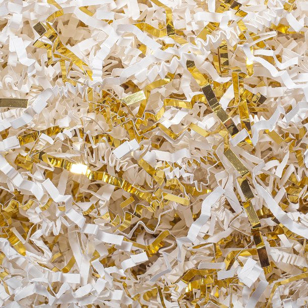Relleno de papel arrugado Mefleet de 2 kg, blanco y dorado, para regalos