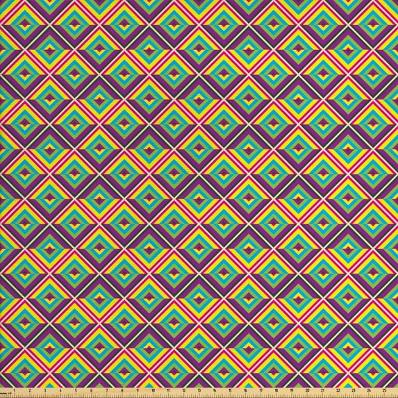 Colorful Fabric by the Yard, Rhombus Composition with Bullseye Pattern Geometric Arrangement Angled Stripes, Upholstery Fabric for Dining Chairs Home Decor Accents, Multicolor by Ambesonne