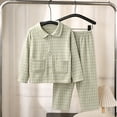 thumbnail image 2 of BLCHUNen 2 Piece Outfit Boy Clothes Lapel Neck Button down Shirts and Pants Casual Loose Plaid Girl Clothes,11-12Years,Green, 2 of 5