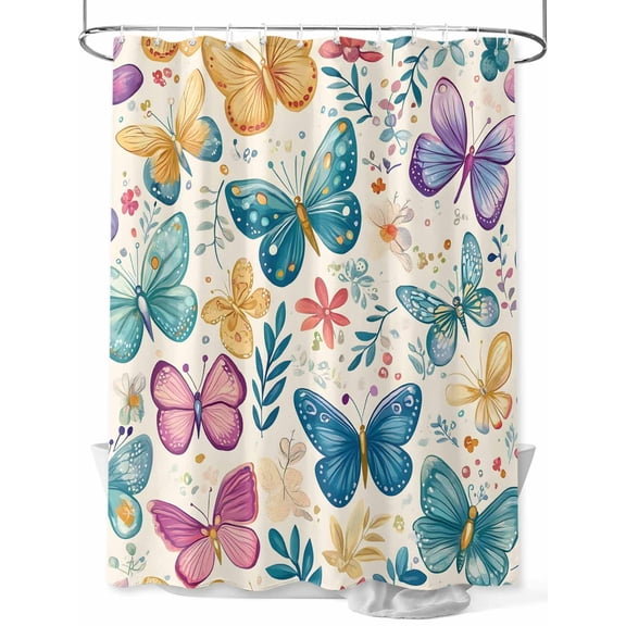 Shower Curtain Colorful Butterfly Shower Curtains for Bathroom, Waterproof Polyester Shower Curtain Set with Hooks, Standard Size 66" x 72" Watercolor Spring