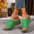 thumbnail image 2 of Wedge Sandals for Women Fashion Splice Leather Open Toe Platform Slip on Mules Summer Casual Lightweight Slides Green Size 9.5, 2 of 6