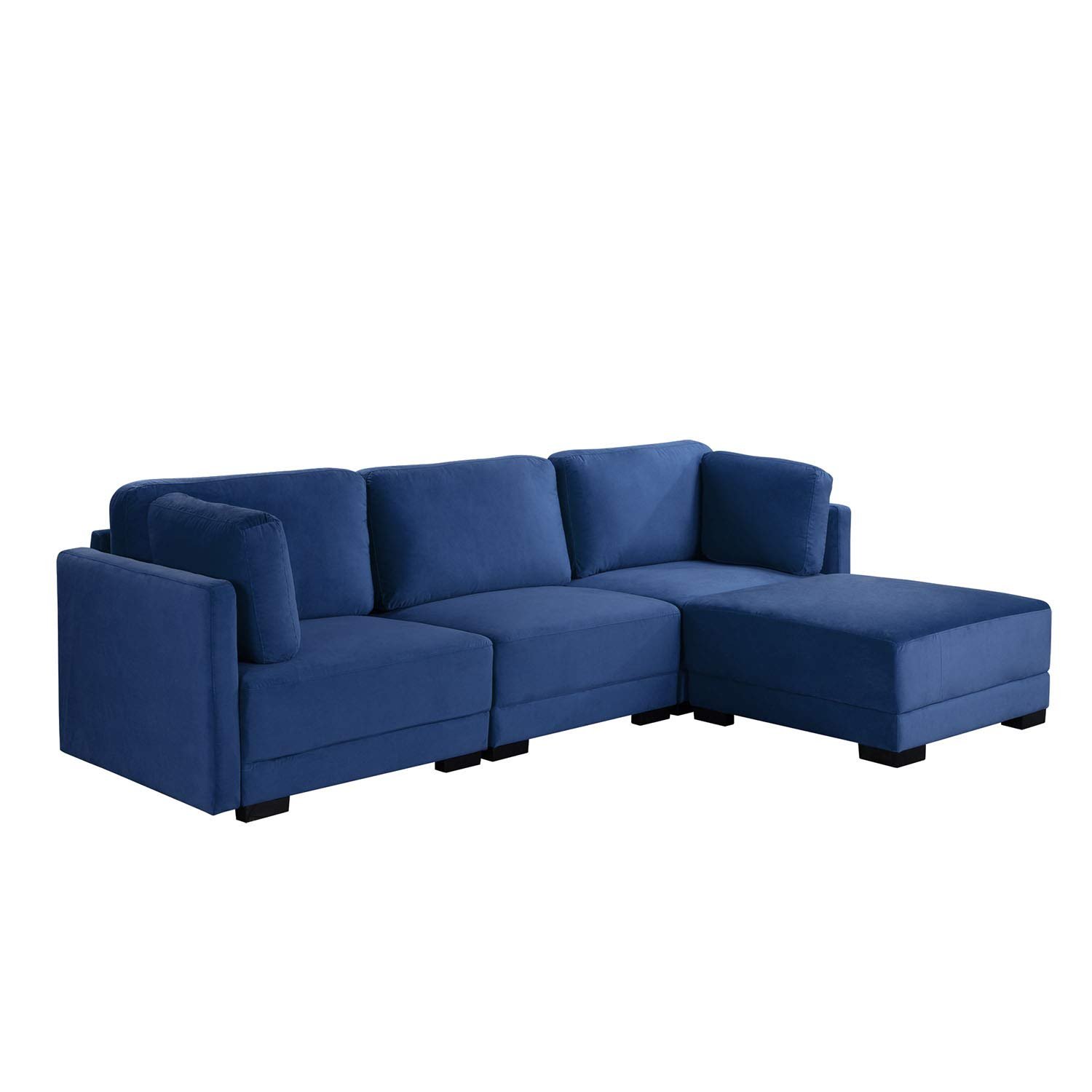 Blue Upholstered Velvet Sectional Sofa, LShape Modern Reversible