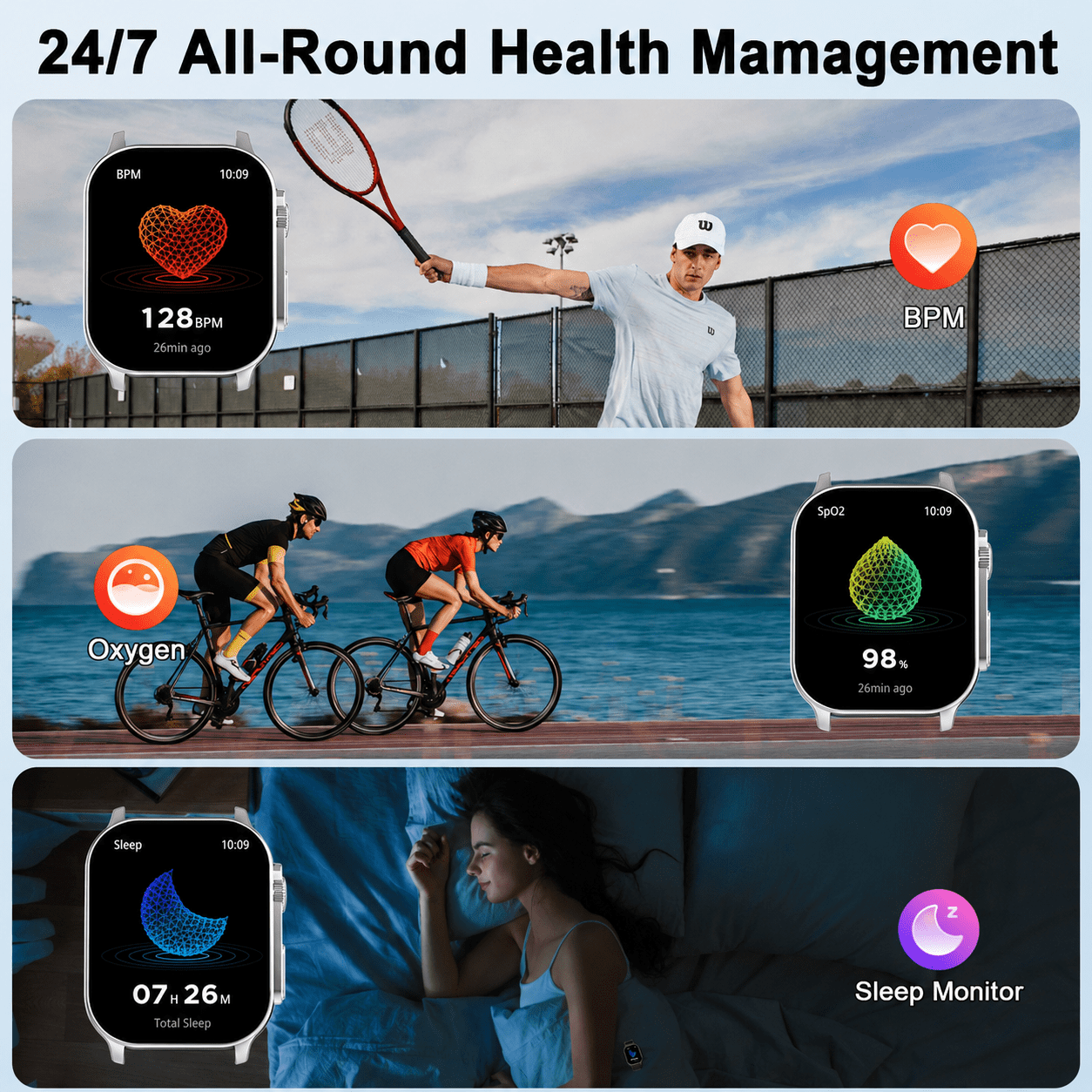 Smart Watch Fits for Android and iPhone, 2.01" AMOLED Screen, Bluetooth Calls/Answer, Fitness Tracker, 110+ Sport Modes, Smart Watch for Men Women, IP68 Waterproof Smartwatch, Gifts for Dad