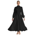 thumbnail image 2 of Aislor Women Metallic Liturgical Praise Dance Costume Long Sleeve Dress with Sides Split Satin Worship Tunic Black M, 2 of 7