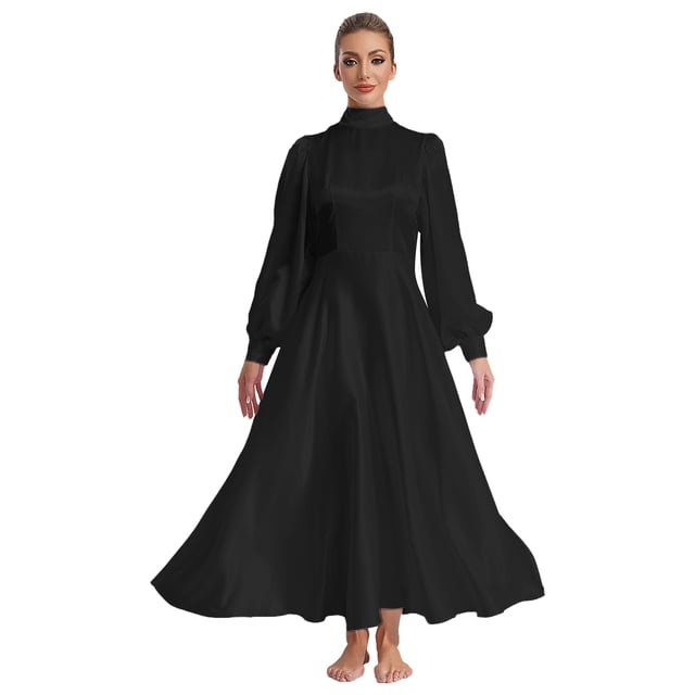 TSSOE Robe Longue à Manches Longues pour Femmes, Robe de Clergé, Robe Maxi d'Église, Robe de Prêtre, Pasteur, Prédicateur, Robes Liturgiques Noires P