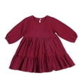 thumbnail image 4 of Vestido infantil de manga larga de algodón y lino Vestido infantil de color liso Vestido para niña, 4 of 6