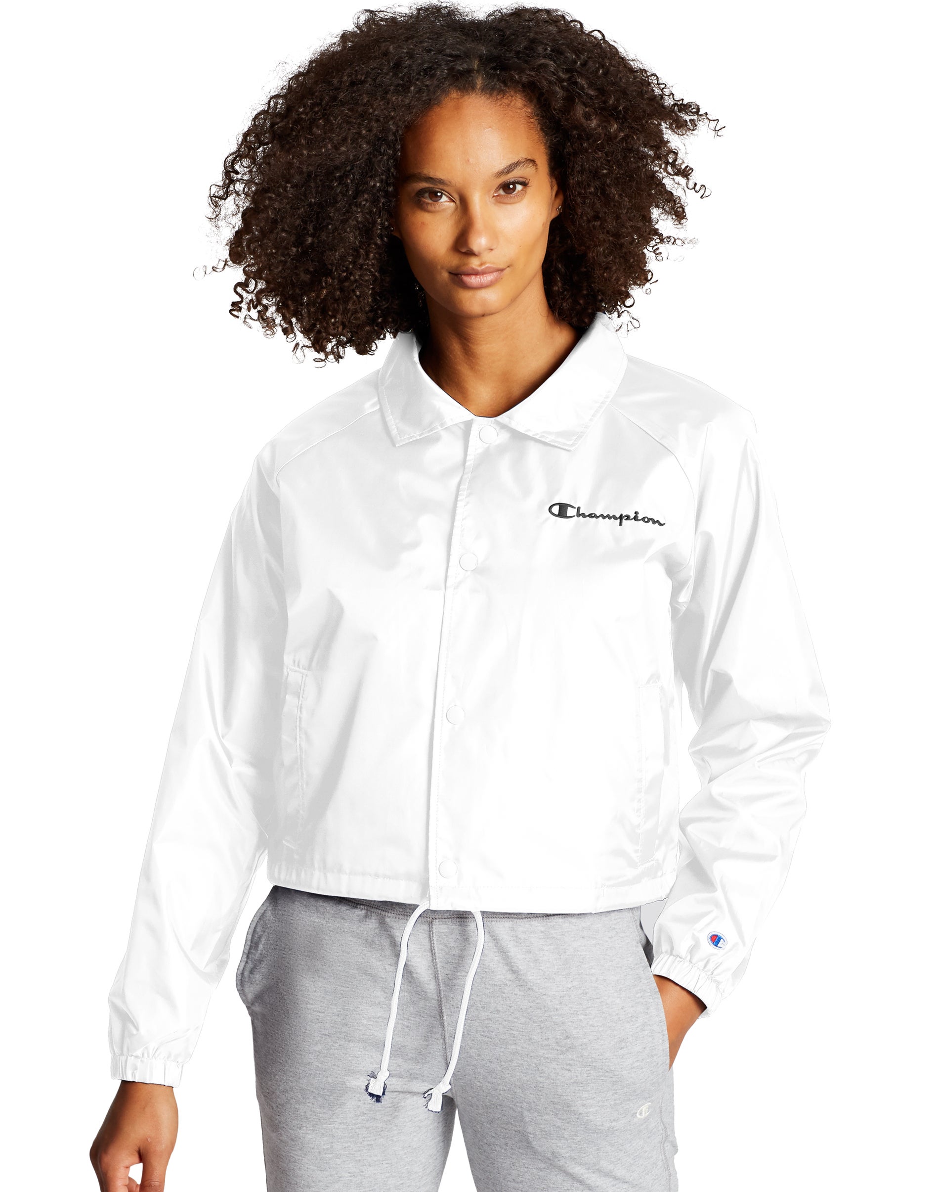 Women s Champion Cropped Coaches Jacket Color Pop Logo White S