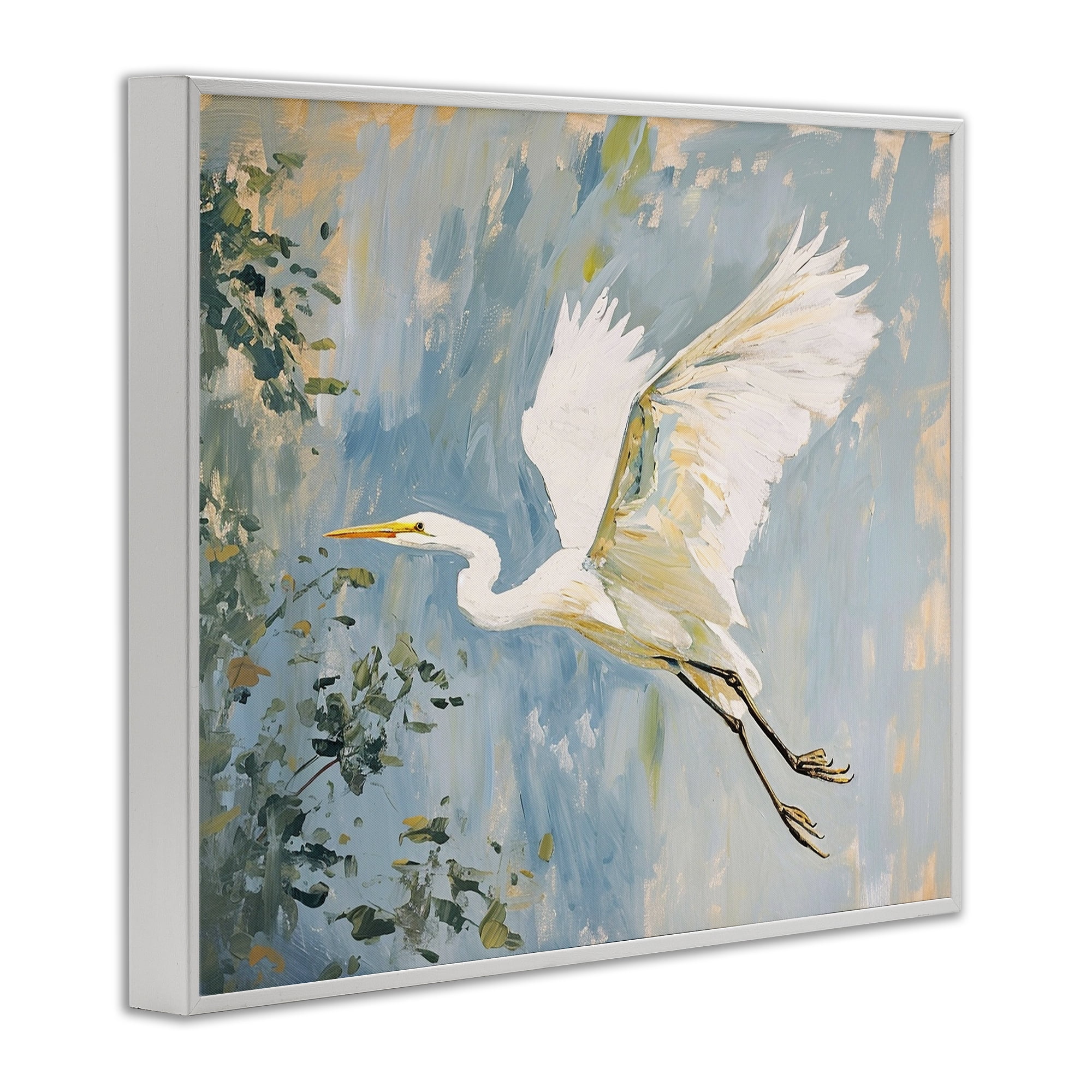 Stupell Industries White Heron in Flight Animals & Insects Painting White Framed Art Print Wall Art, 30 x 24